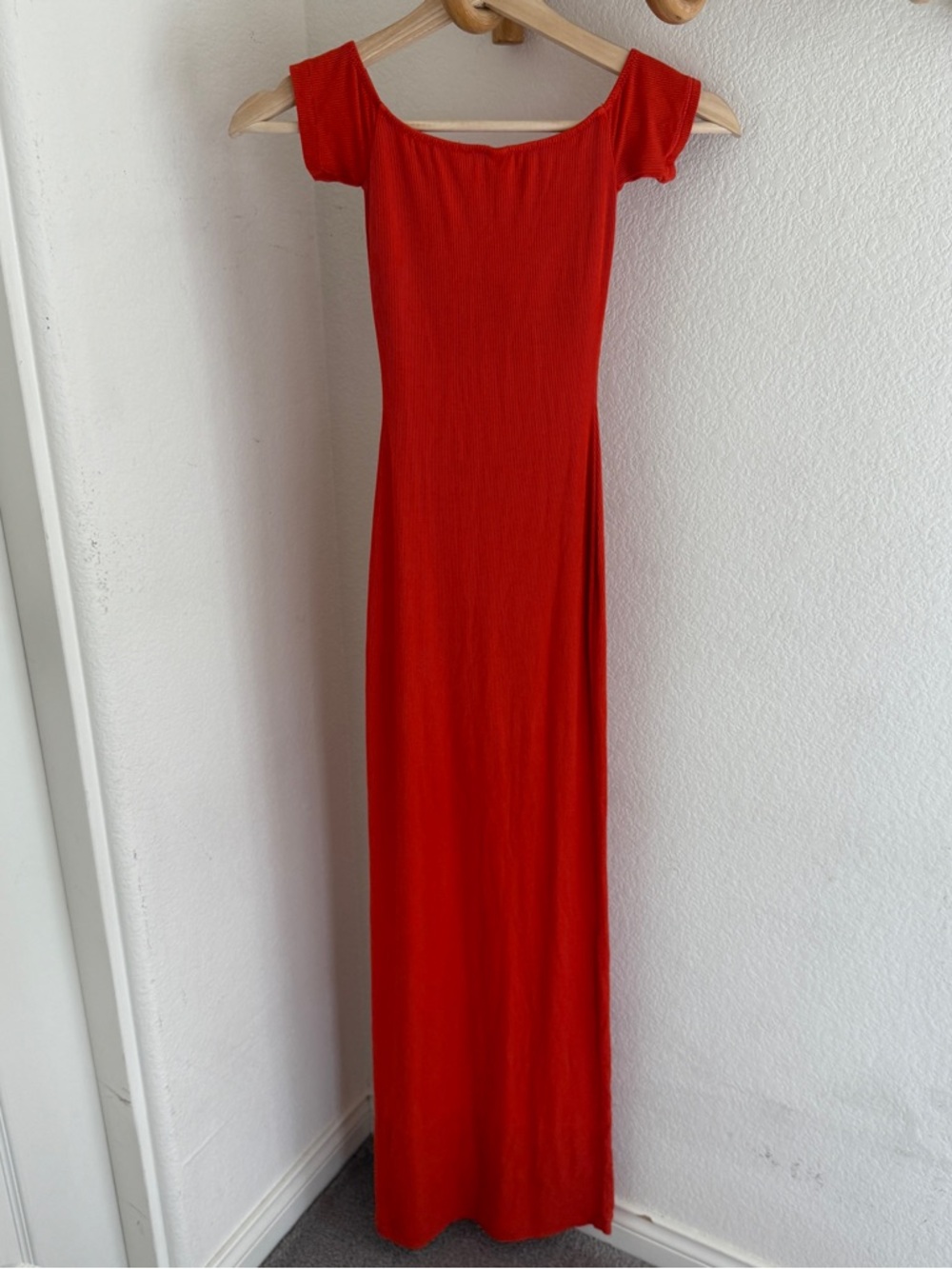 SKIMS SOFT LOUNGE ribbed Orange off the shoulder maxi dress shade fire Size XXS - Picture 6 of 8